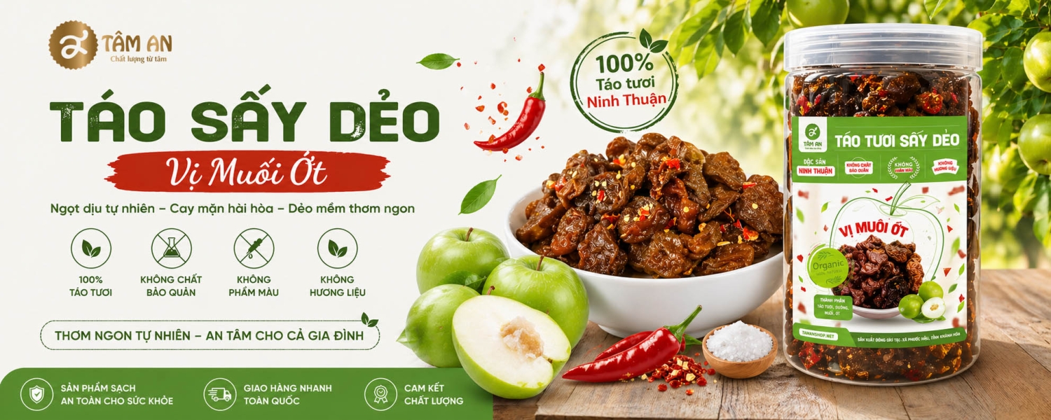 Táo Sấy Dẻo Vị Muối Ớt Tâm An – Ngon Tự Nhiên, Không Chất Bảo Quản