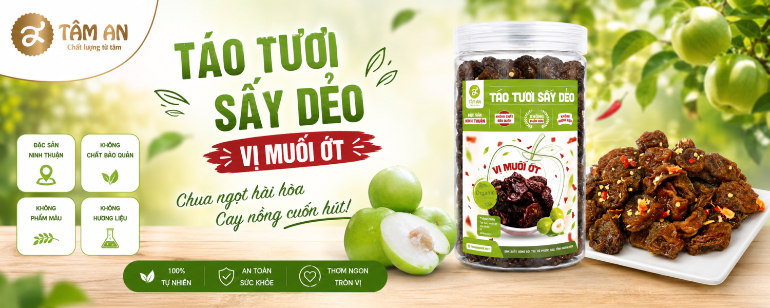 Táo Sấy Dẻo Vị Muối Ớt Tâm An – Ngon Tự Nhiên, Không Chất Bảo Quản
