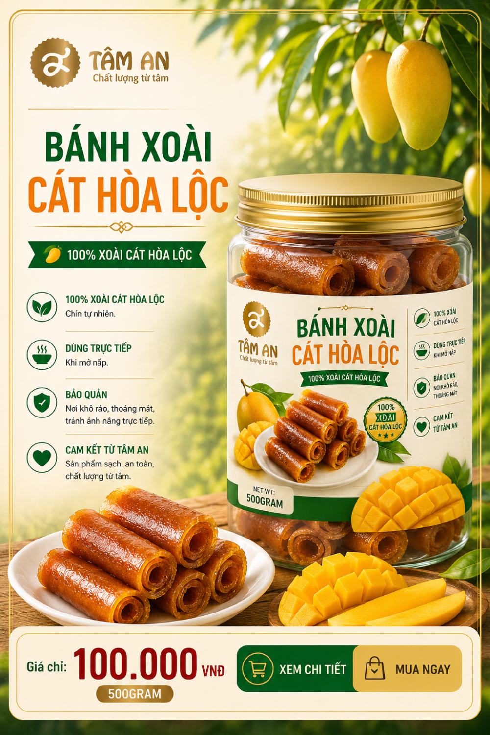 Bánh Xoài Cát Hòa Lộc Tâm An – Dẻo Thơm Tự Nhiên, Chuẩn Vị Xoài Chín