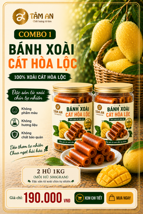 Bánh Xoài Cát Hòa Lộc Tâm An – Dẻo Thơm Tự Nhiên, Chuẩn Vị Xoài Chín Miền Tây