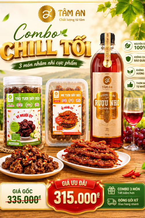 Combo Chill Tối Tâm An – Táo Muối Ớt, Me Sấy Và Rượu Nho
