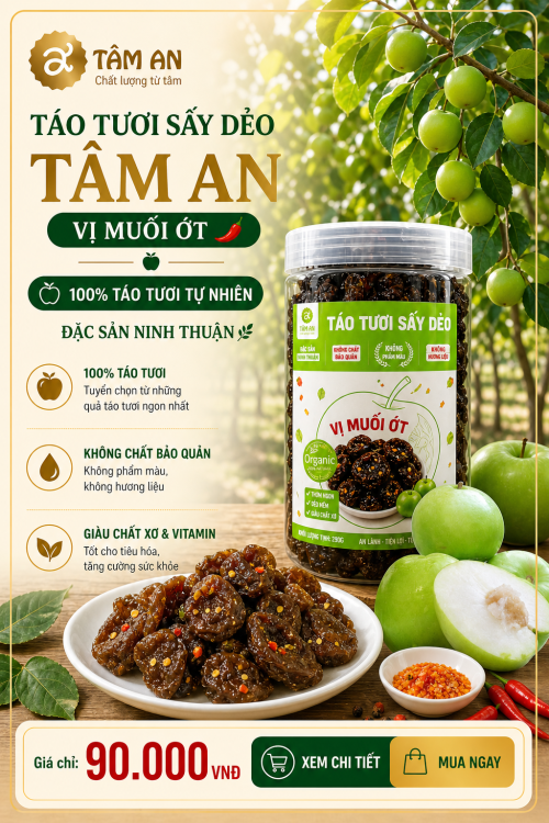 Táo Sấy Dẻo Muối Ớt Tâm An