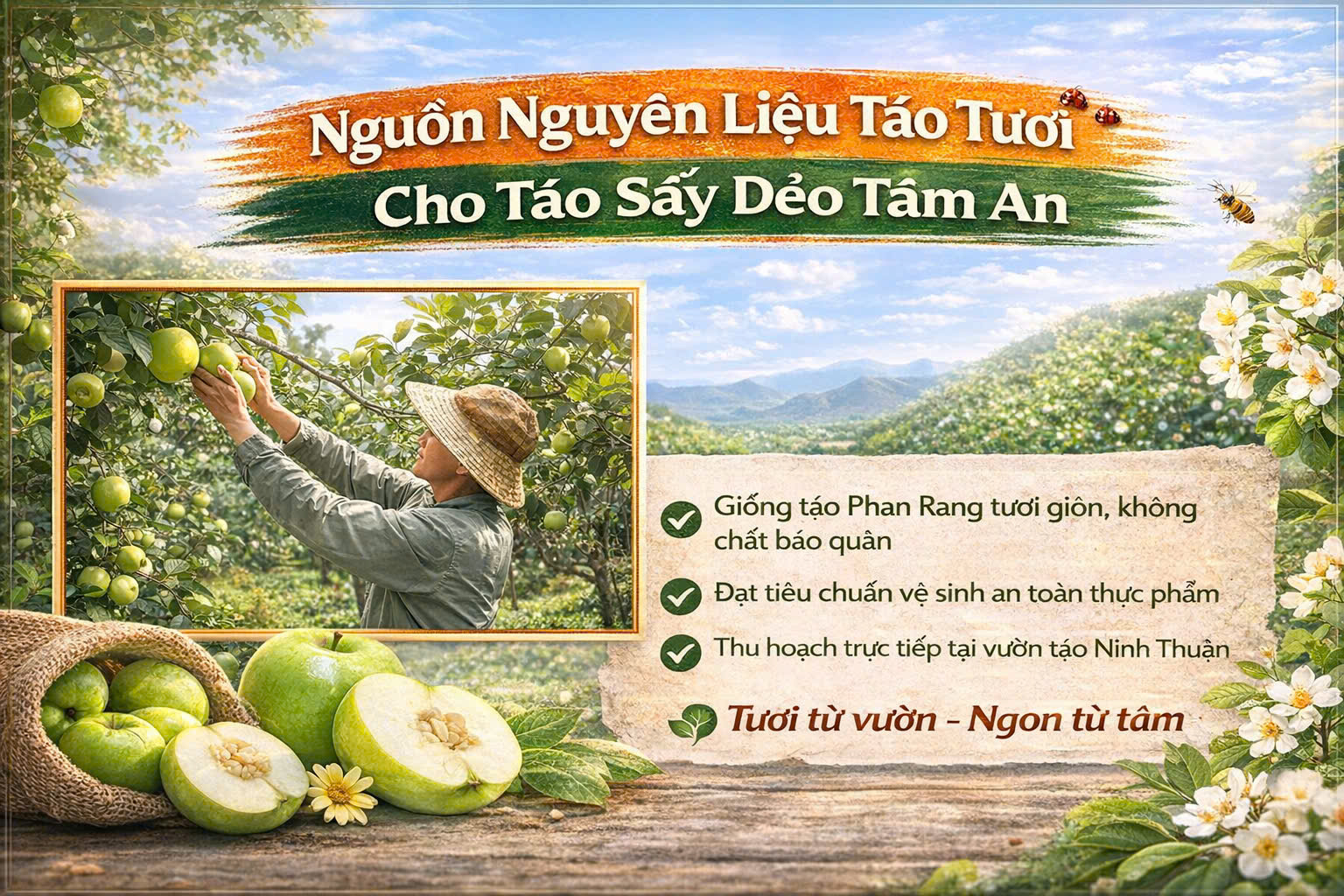 Nguồn Táo Tươi Ninh Thuận Cho Táo Sấy Dẻo Tâm An – Chuẩn Sạch 100%