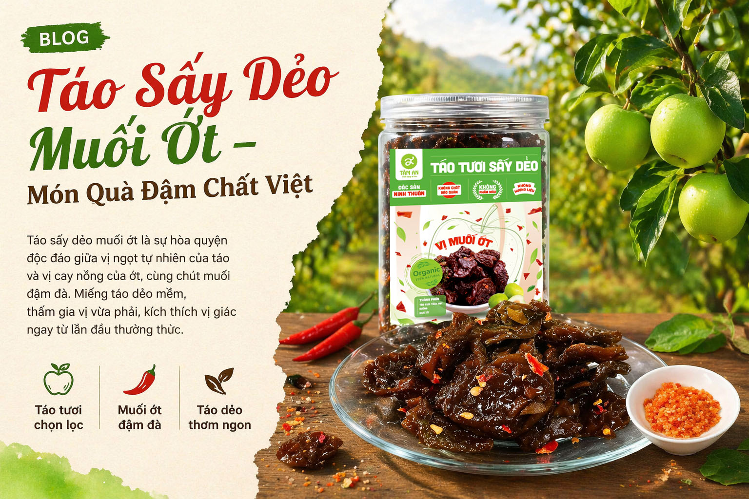 táo sấy dẻo muối ớt Tâm An