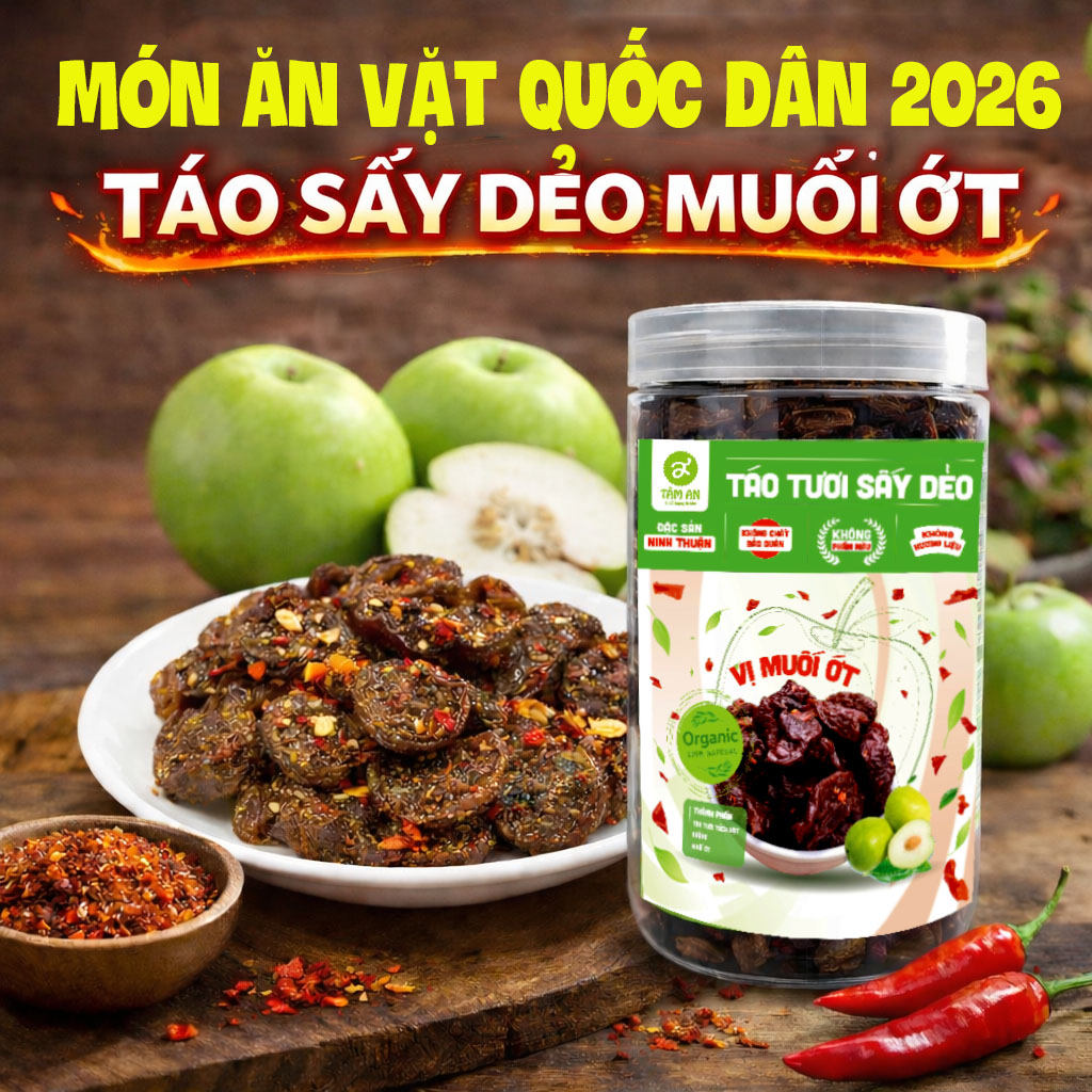 Món Ăn Vặt Quốc Dân 2026 – Táo Sấy Dẻo Muối Ớt Gây Sốt Thị Trường